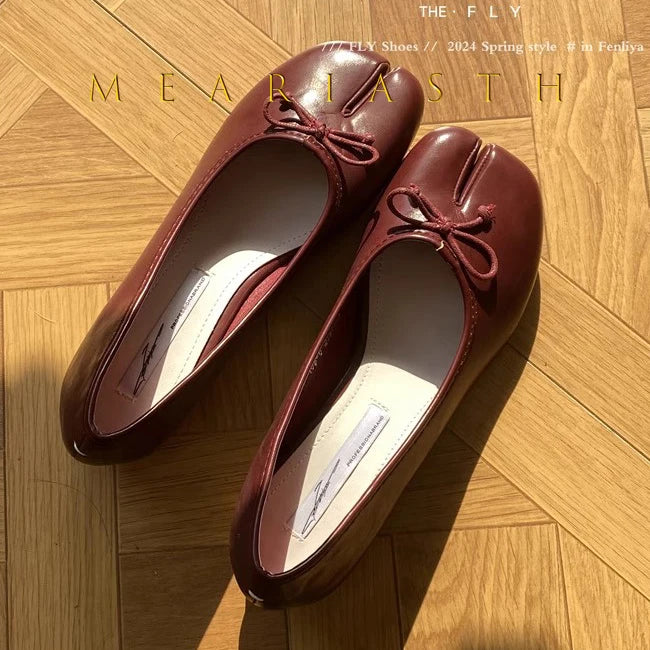Tabi Shoes Ballet Falts Leather Ballerina Shoes For Women Split Toe Flats Tabi Shoes Slip On Soft Bottom Moccasins with Bowknot