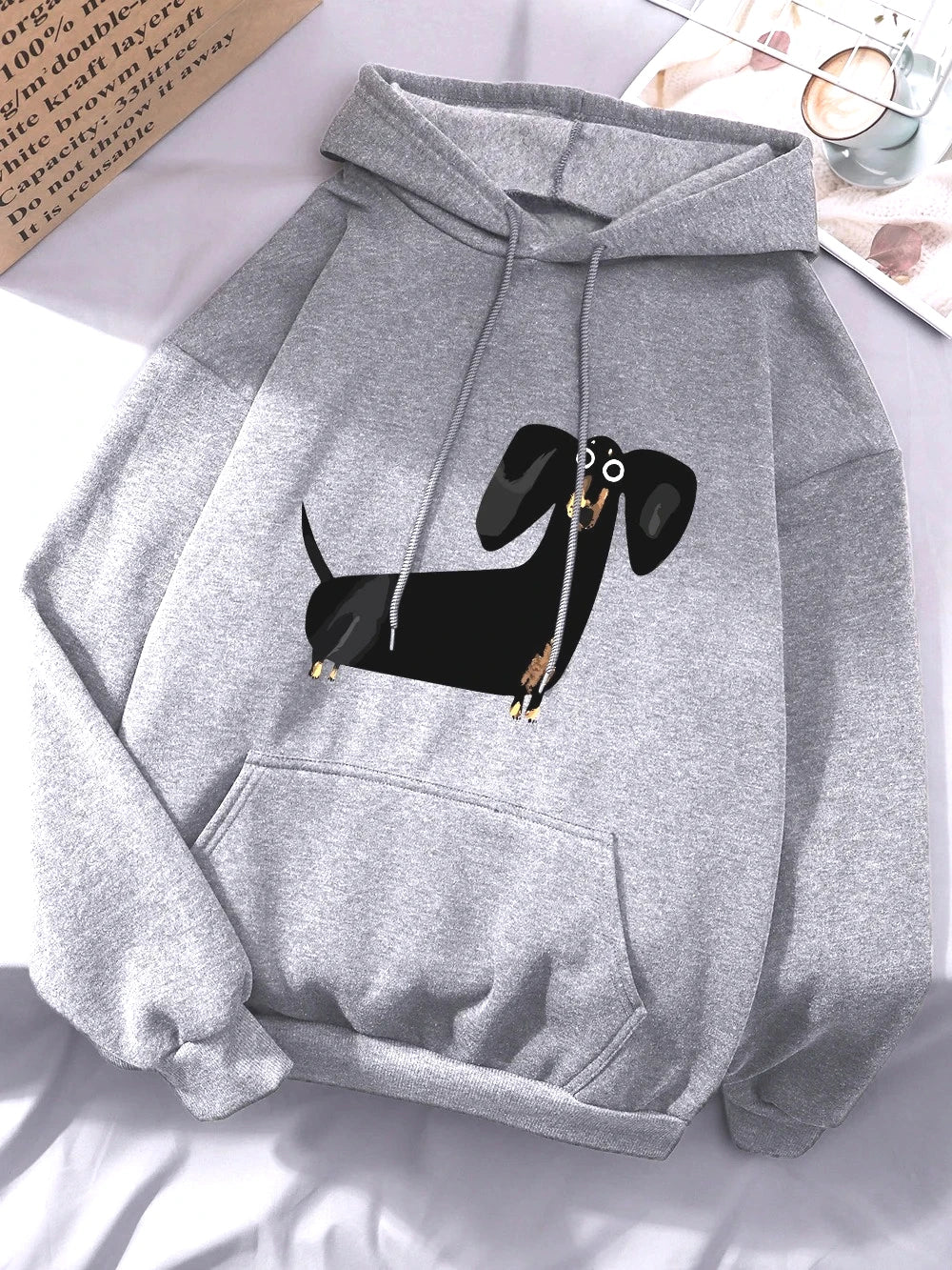 Funny Dachshund Dog Prints Hoodies Women Winter Fleece Warm Hooded Casual Pocket Sweatshirt Comfortable Loose Womans Sportswear