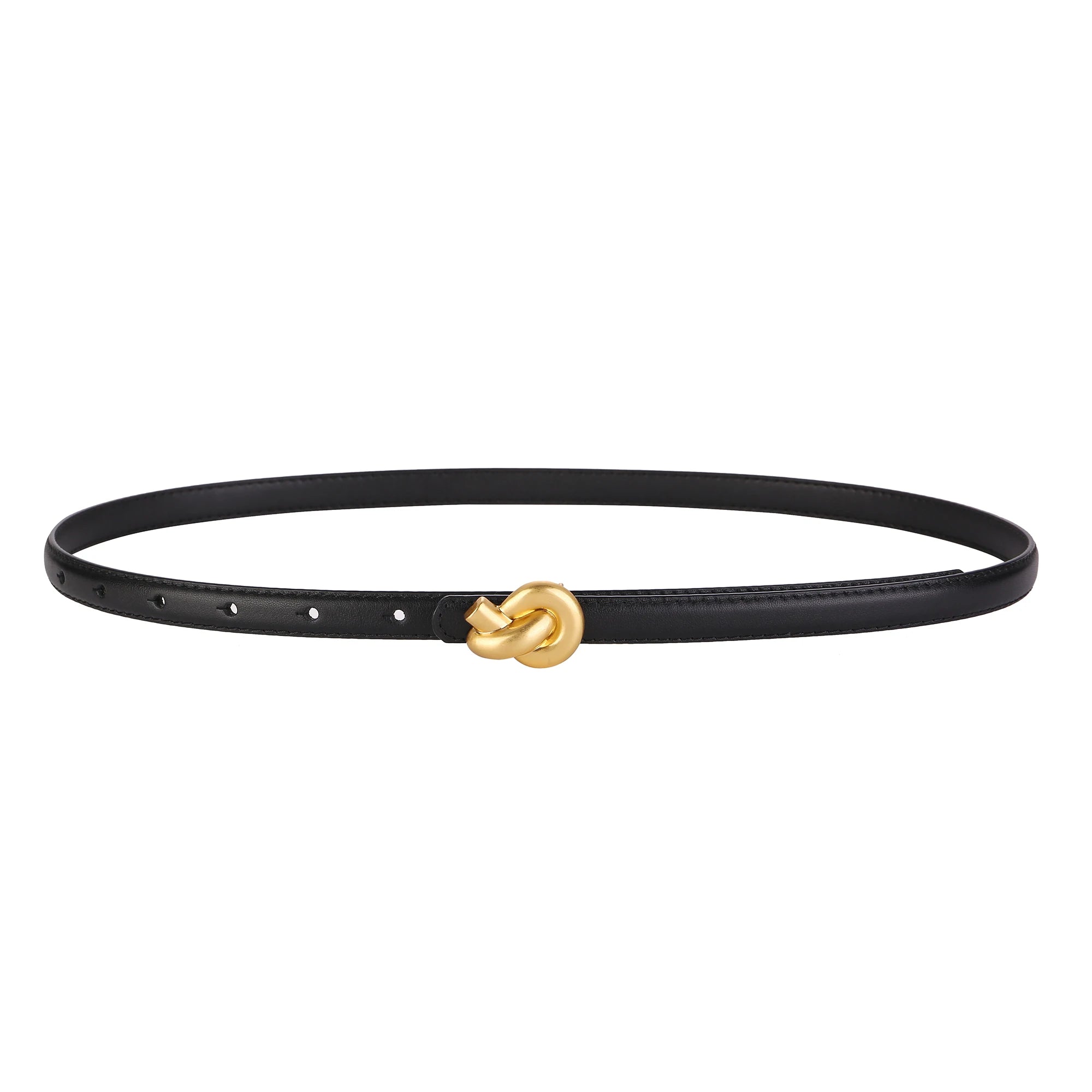 Premium Genuine Leather Women's Fashion Belt with High-Quality Metal Knot Buckle for Dresses and Jeans