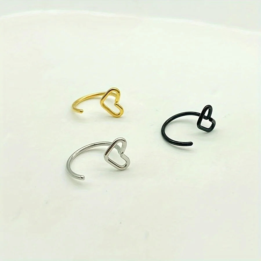 1pc Simple Heart-Shaped Nose Ring 20G Stainless Steel Piercing Jewelry for Women Daily Wear Body Piercing Accessory