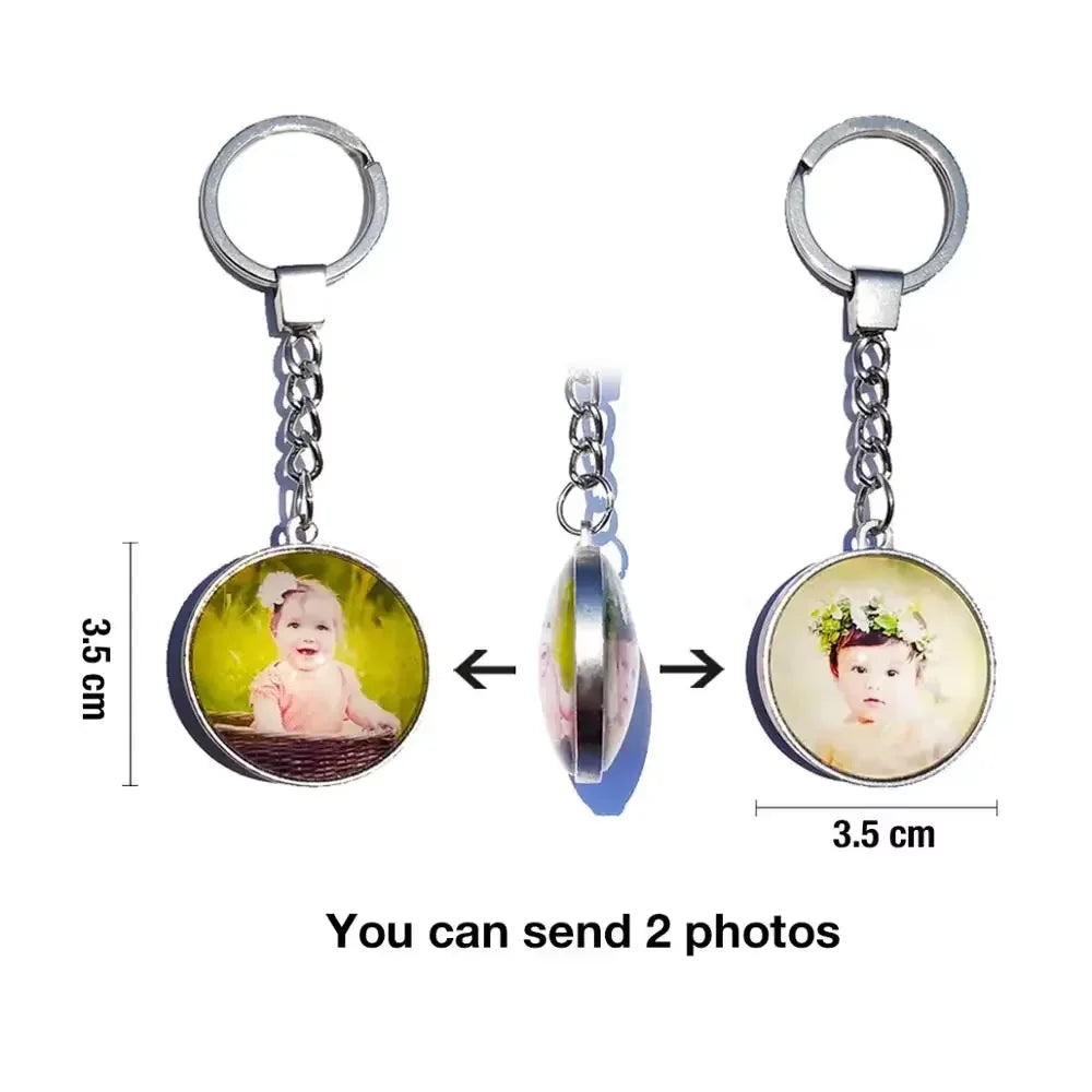 DIY Double Side Photo Custom Keychain Personalized Keyrings Customized Glass Cabochon Family Lovers Baby metal Key chain Gifts