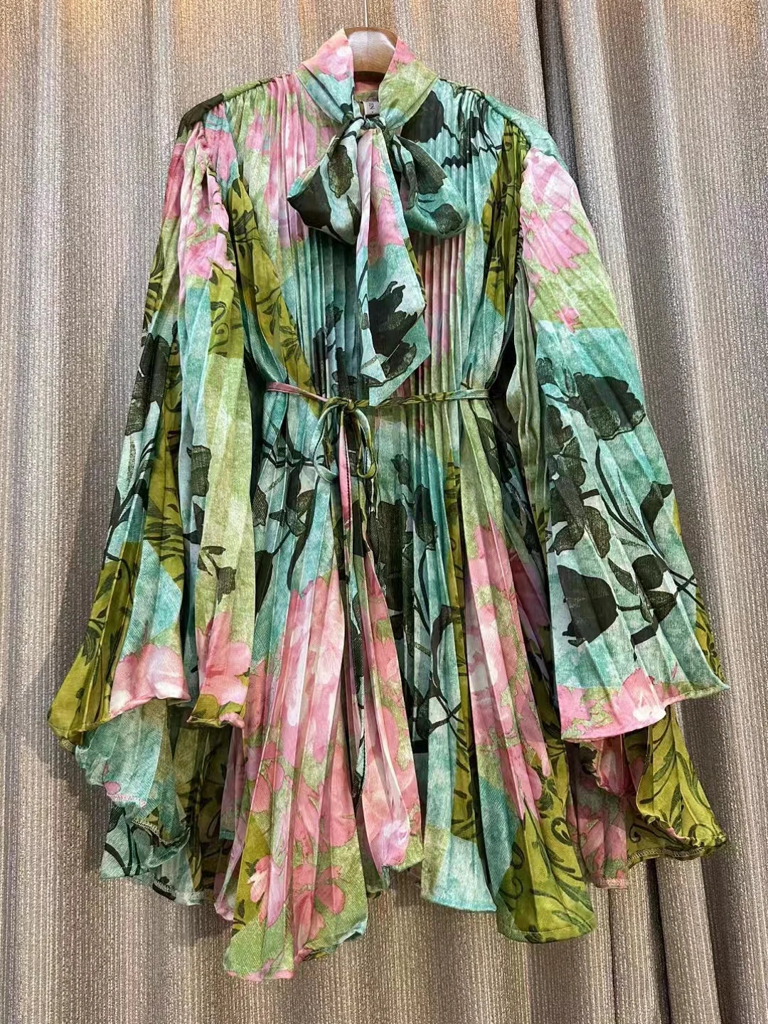 Clearance Temperament Women Lantern Long Sleeves O-Neck Slim Single Breasted Print Maxi Dress Elegant Vintage Chic Spring Dress