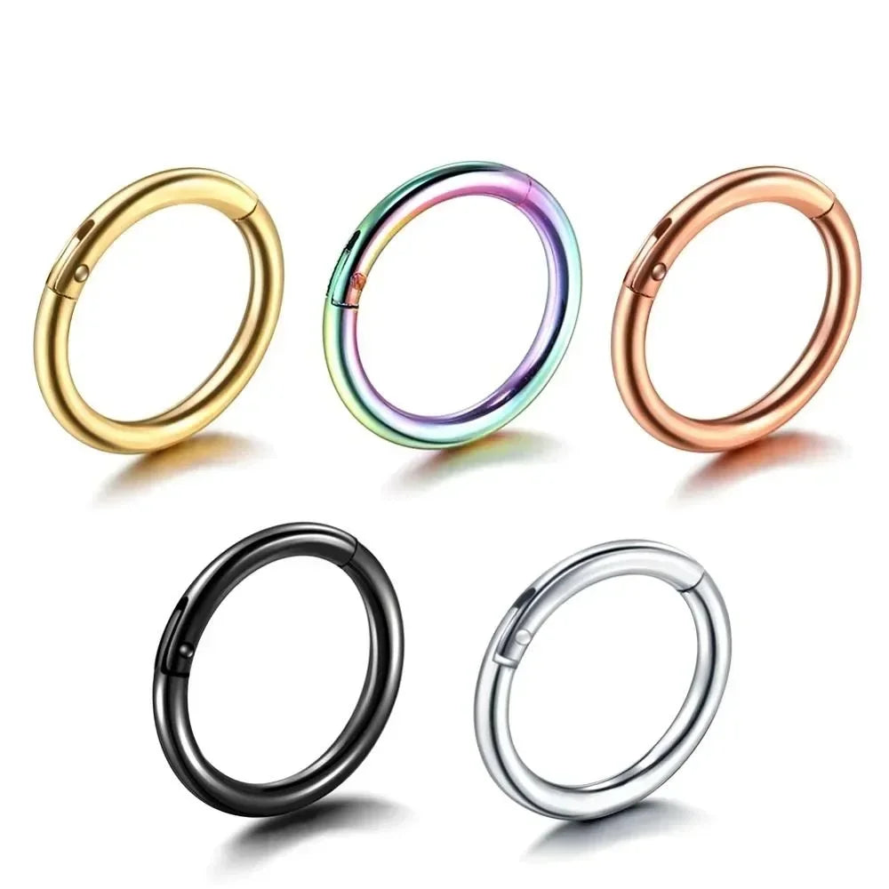 5pc 6/8/10mm Nose Ring Hinged Clicker Segment Nose Rings Helix Cartilage Septum Hoop Surgical Stainless Steel Seamless Earrings