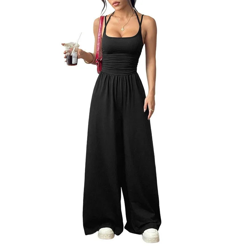 2026 Casual Jumpsuit Simple Style Jumpsuits For Woman Loose Wide Leg Trouser Women's Clothing Home Clothes Sleeveless Sling Silm