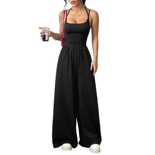 2026 Casual Jumpsuit Simple Style Jumpsuits For Woman Loose Wide Leg Trouser Women's Clothing Home Clothes Sleeveless Sling Silm
