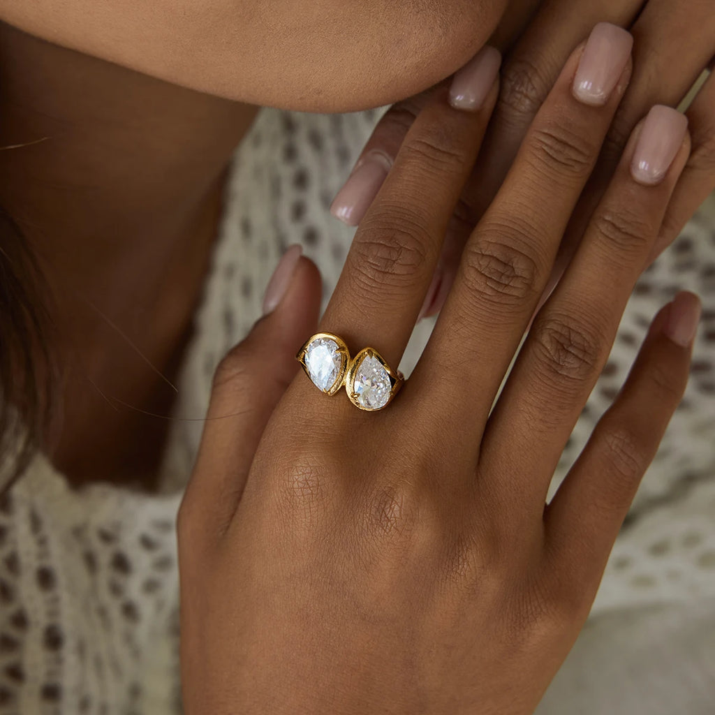 Youthway Geometric Zircon Rings For Women Minimalist 18K Gold Plated Stainless Steel Rings Simple Fashion Jewelry Christmas Gift