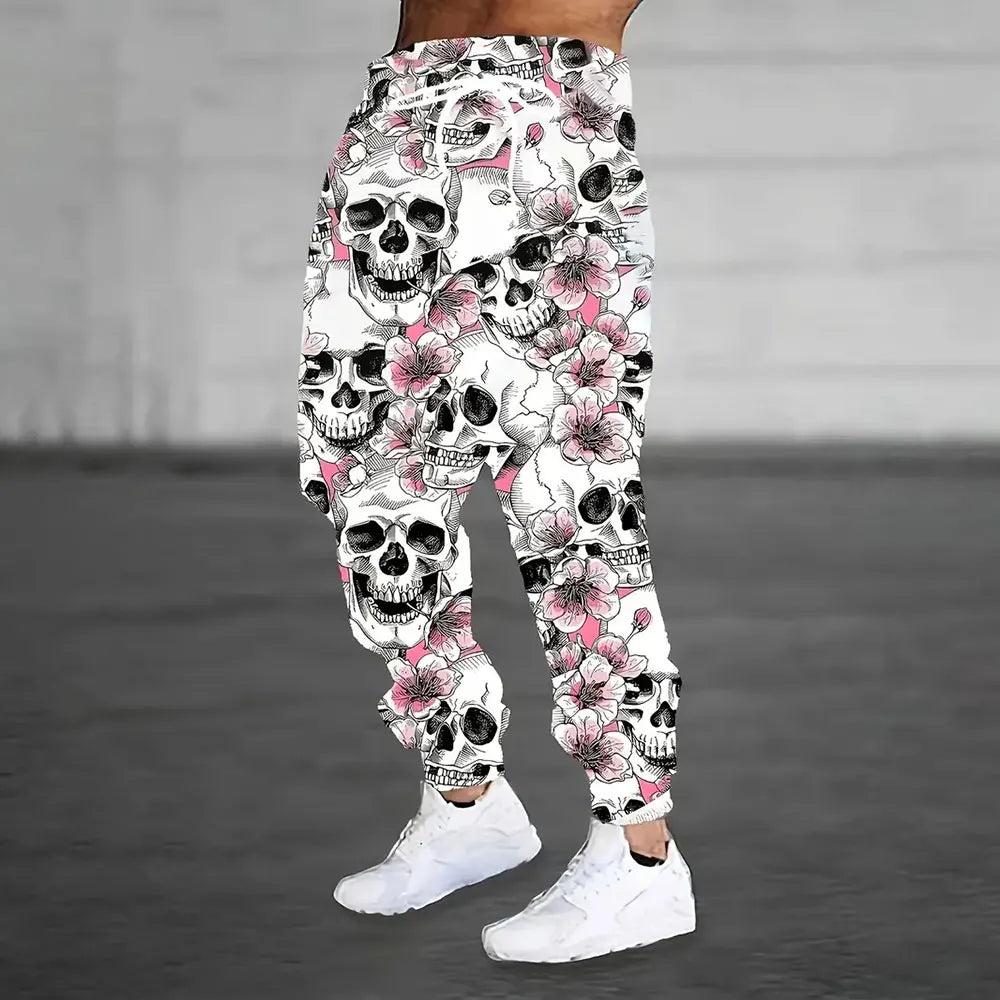 Men's Loose Pocket Draw Rope Sports Sweatpants Winter New Thick Warm Men's Sweatpants Fashion Color Skull Printed Sweatpants