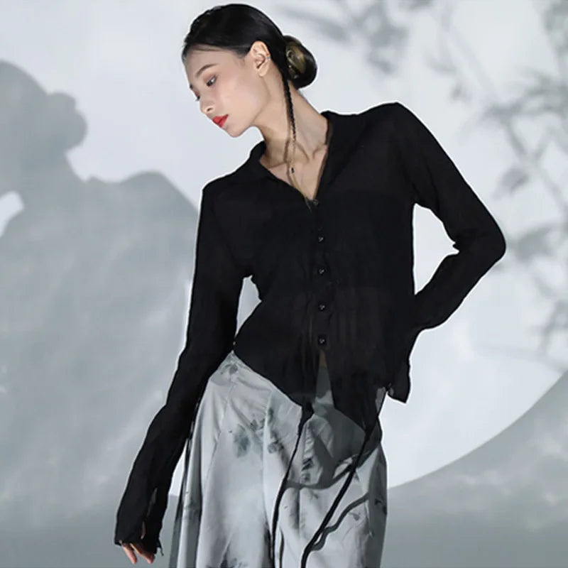 National Style Beautiful Classical Dance Clothes For Women Elegant Long Sleeve Black Tops Loose Skirts And Pants Ethnic Style
