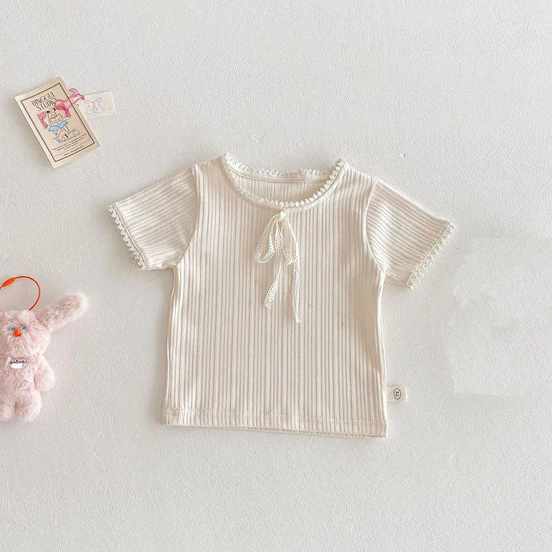 MILANCEL New Summer Kids T-shirt 1-5T Boys Cute Hollow Out Floral Tops Children Thin Style Pit Strip Lace Girls Tee