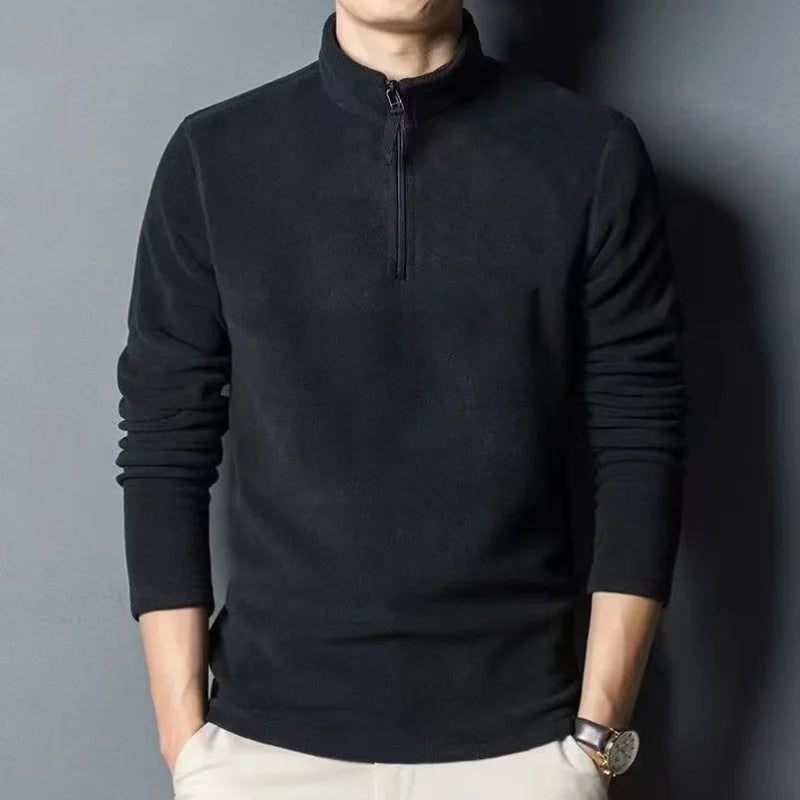 Men's insulation Polo Shirts 2026 Autumn Winter Standing Neck Half Zip Long Sleeve Fashion Versatile Sweatshirt Tees thicken Top