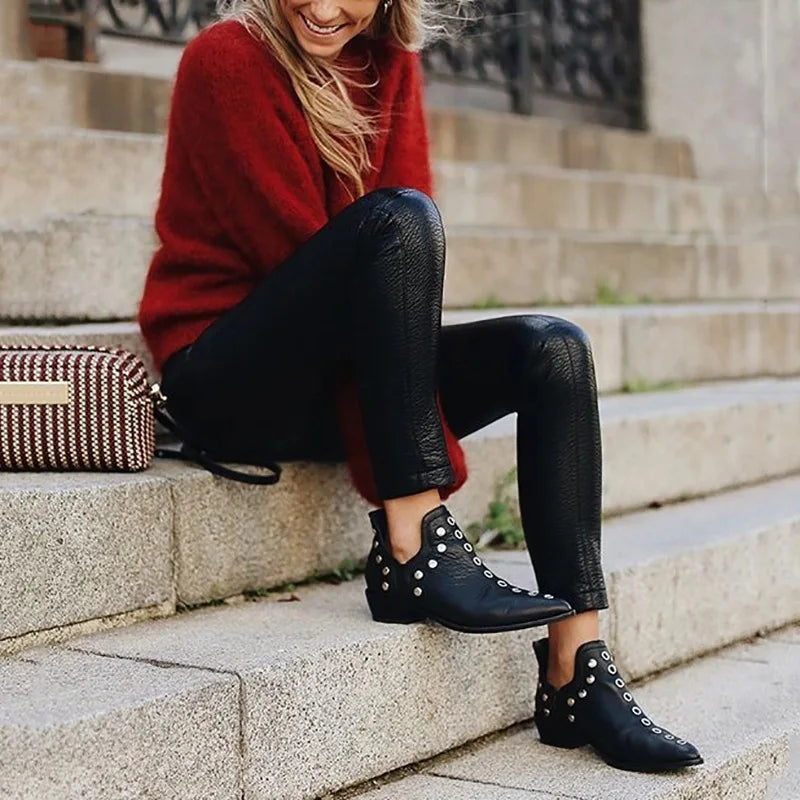 Plus Size43 Ankle Boots Women Autumn Winter New Versatile Pointed Rivet Personalized Short Boots for Women