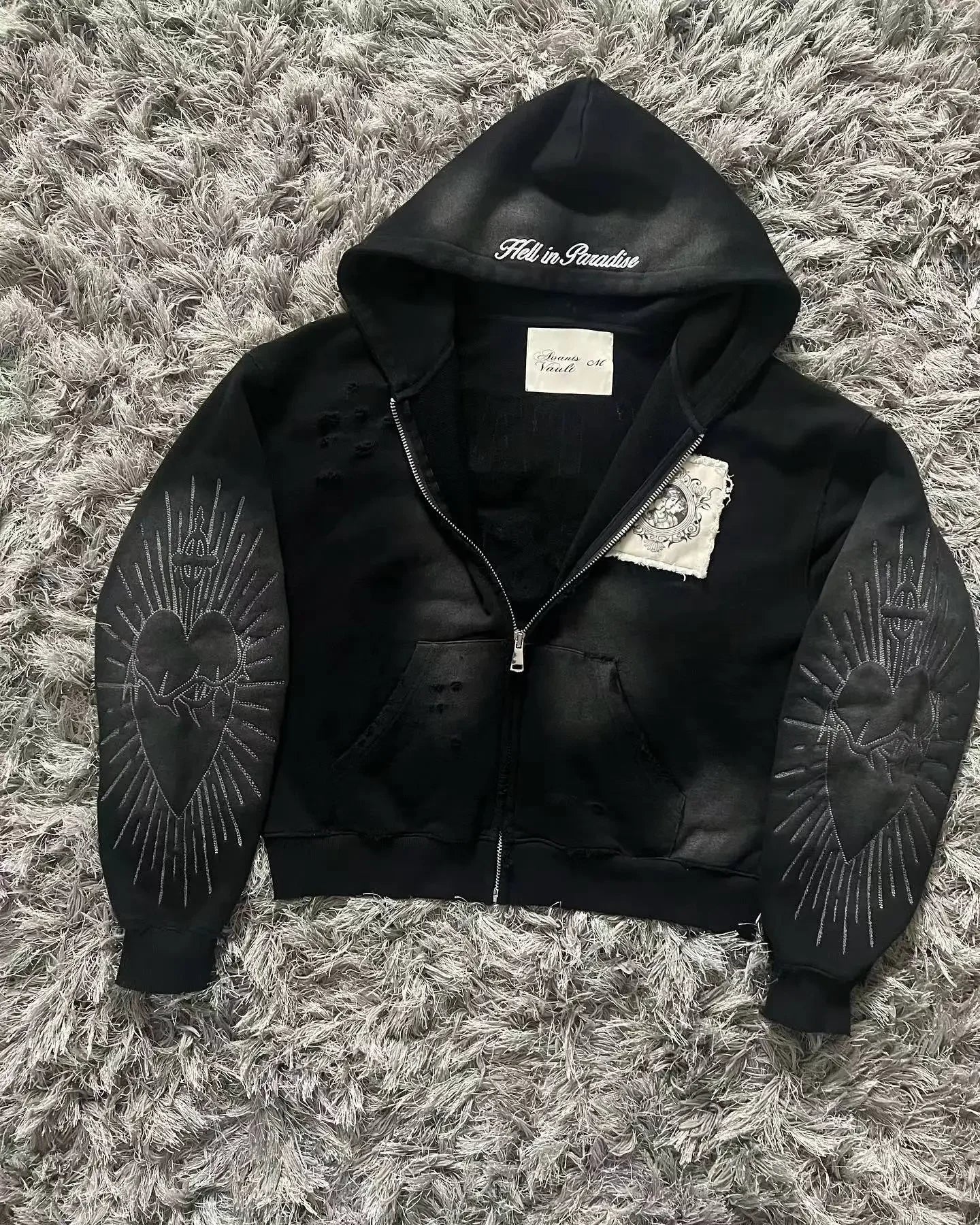 Printed Zipper Hooded Sweater Y2K Gothic Harajuku Popular Hoodies