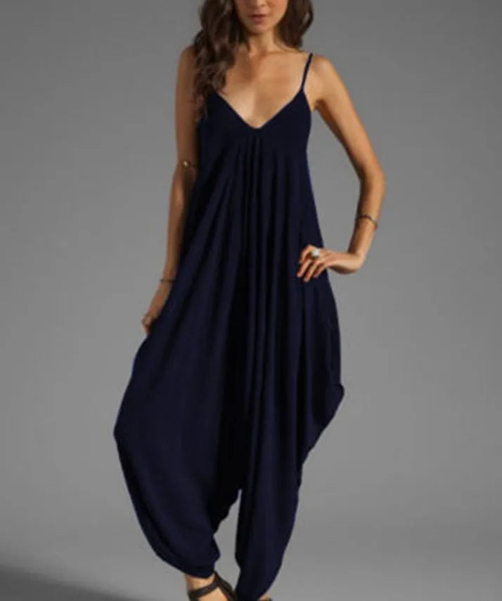 Summer Jumpsuits for Women Full-Length Playsuit Sexy V-Neck Sleeveless Jumpsuits Solid Color Pants Female Casual Loose Rompers