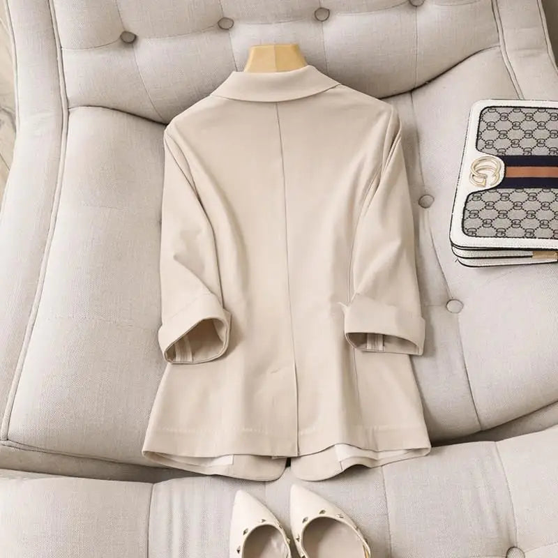 Women's Clothing Korean Style White Blazer Summer Loose Fit Waist Slimming Elegant Office Casual Comfortable New