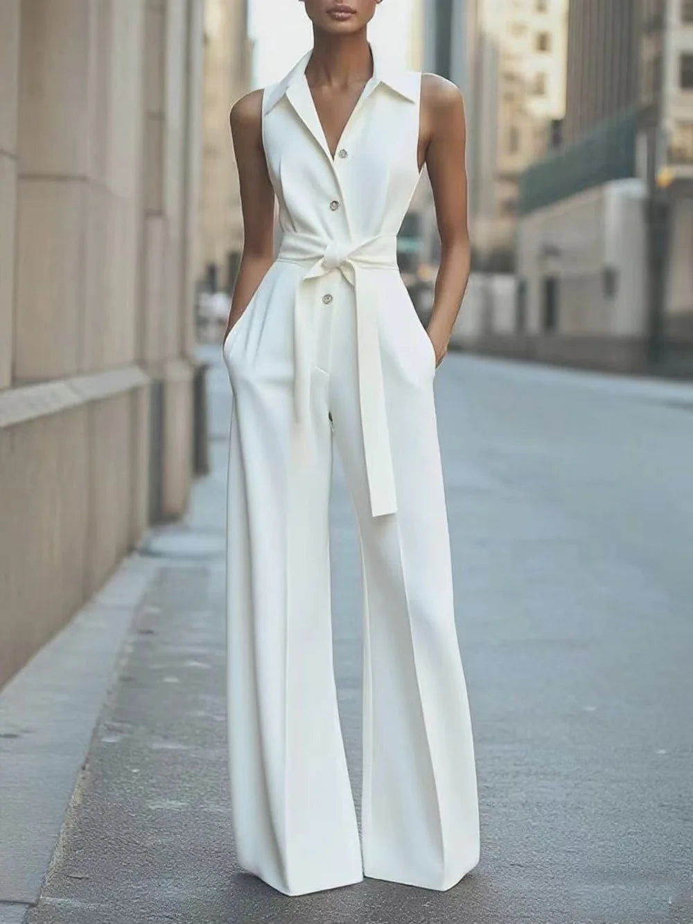 Women's Jumpsuit Solid Color Fashionable High-waisted Single-breasted Waisted Casual Commuting Workplace Business Sexy Rompers