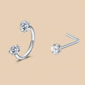 6/2pcs Horseshoe Nose Rings With L-Shape Nose Stud, Stainless Steel Rianbow CZ Nose Ring,, Lip Eyebrow Helix Ear Piercing