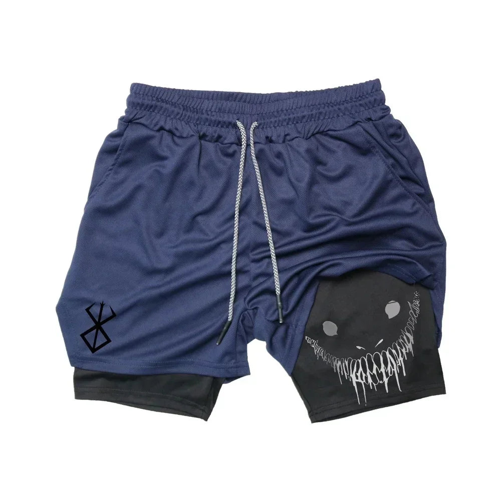 Summer Men's Quick Dry Running Shorts 2 in 1 Fitness Gym Training Sports Jogging Double Deck Workout Quick-Lock Elastic Waist