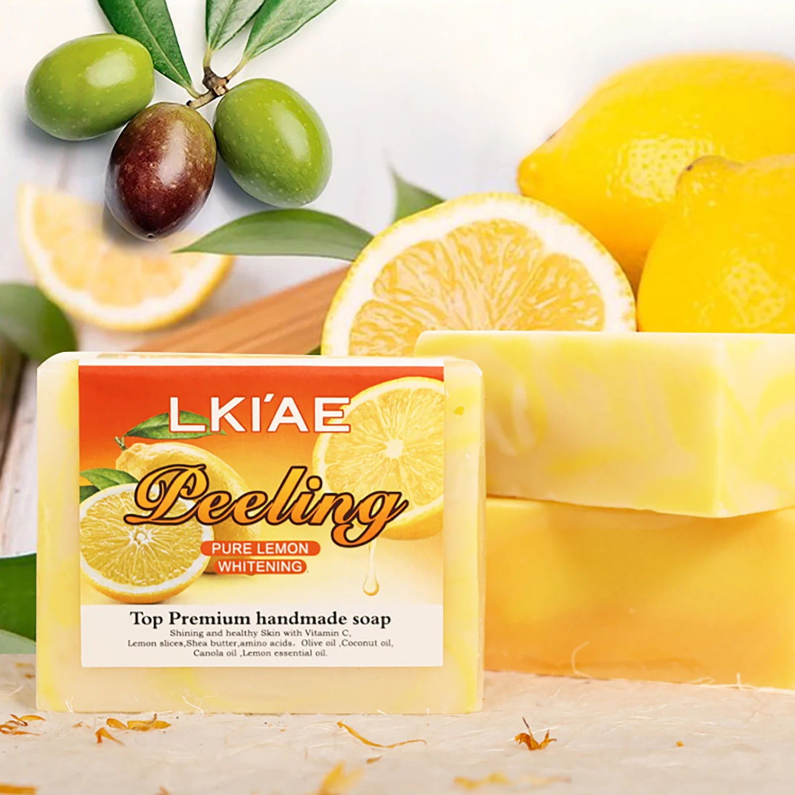 LKIAE Pure Natural Lemon Whitening Soap Bar, Face & Body Cleanser, Oil Control, Remove Acne, Dark Spots, Blackheads, 150g