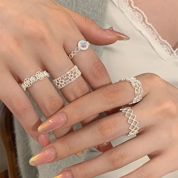 925 Sterling Silver Rings For Women Geometric Fine Jewelry Finger Adjustable Hollow Web CZ Ring For Party Birthday Gift