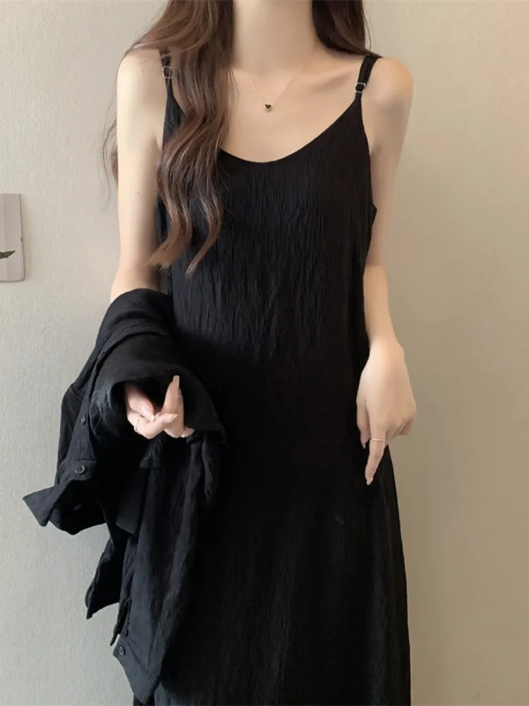 plus Size Summer Long Sve irt Early Spring New Sle Slimming Meat Covering Ele Strap Dr Two Piece Set Women's Cl...
