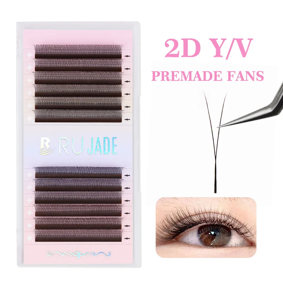 10 Trays U-shaped Eyelash Extensions Handmade Soft U Shape W Bloom Lashes Premade Fans U3D U5D Brown 4DW False Eyelash Wholesale