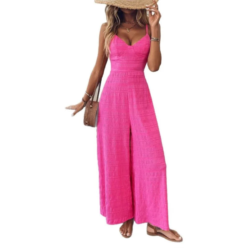 2025 Simple Style Jumpsuit Jumpsuits For Woman  Wide Leg Women's Clothing Casual Sleeveless Sling Solid Color Holiday Vacation
