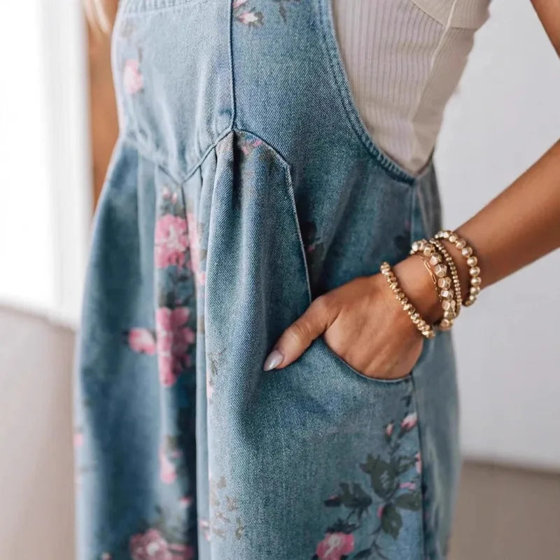 Jumpsuit Dungarees Shorts Women's Summer Floral Print Wide-leg Relaxed Fit Retro Distinctive New Comfortable Versatile Designer