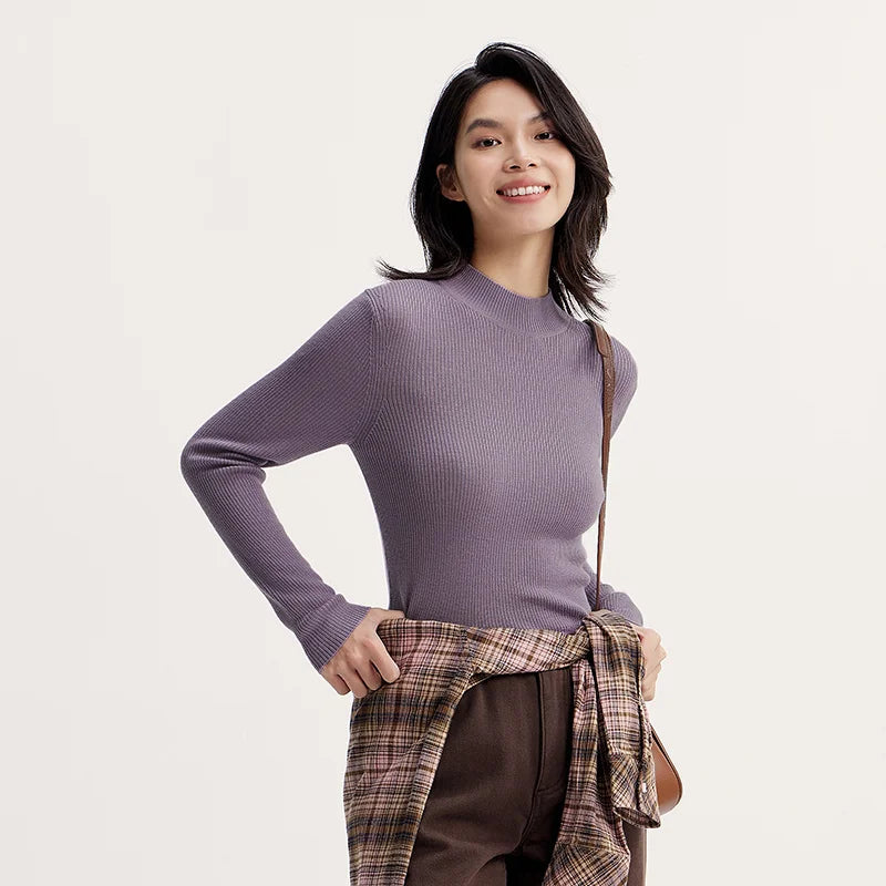 Semir Sweater Women Comfortable Slim Wool Sweater 2024 New Winter Semi-High Neck Base Layer Shirt Slimming