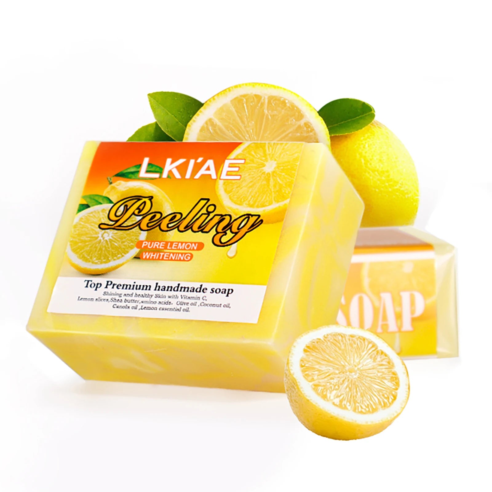 LKIAE Pure Natural Lemon Whitening Soap Bar, Face & Body Cleanser, Oil Control, Remove Acne, Dark Spots, Blackheads, 150g