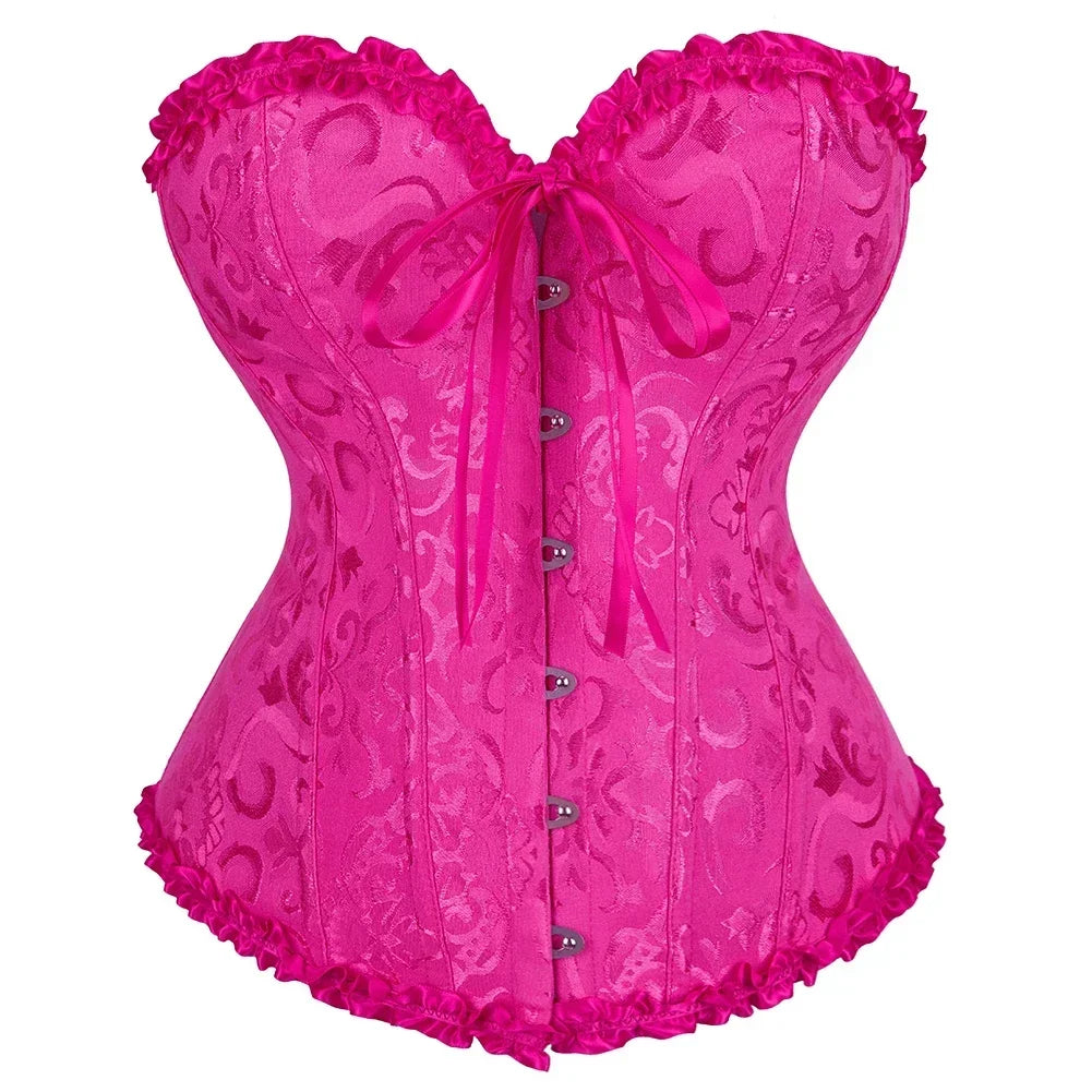 Corset Top Plus Size Women Bustier Overbust Sexy Lace up Floral Lingerie Vintage Gothic Victorian Fashion Black Red DropShipping