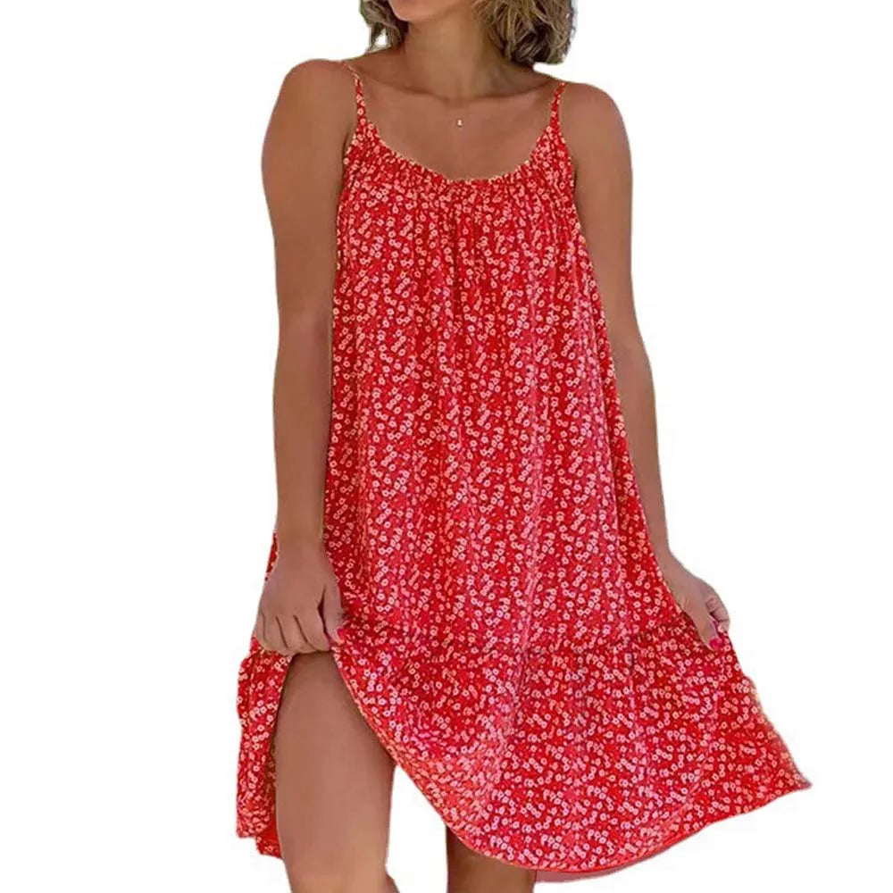 Women Slip Loose Floral Print Dress Summer Female Sleeveless Oversized S-5XL Swing Party Dresses FYY-1030