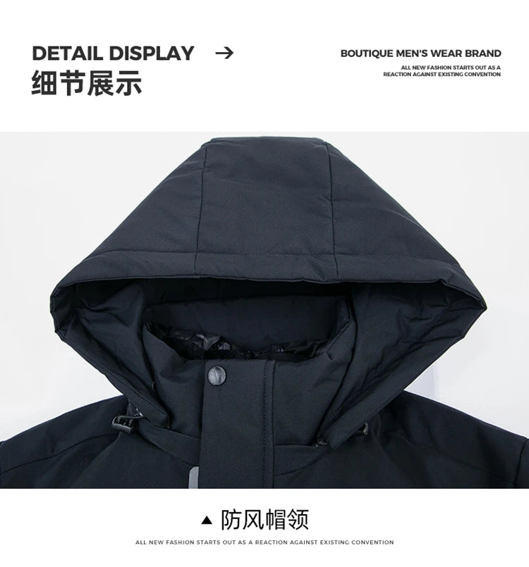 Business Men Thick Winter Big Hood Collar Warm Parka Waterproof Windproof NEW -40 Degrees Top Quality White Duck Down Jacket Men