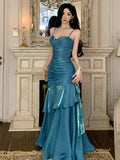 Elegant Ruffle Womens Dresses Sexy Spaghetti Strap Evening Birthday Party Dress Wedding Prom Vestidos Long Robe Female Clothing