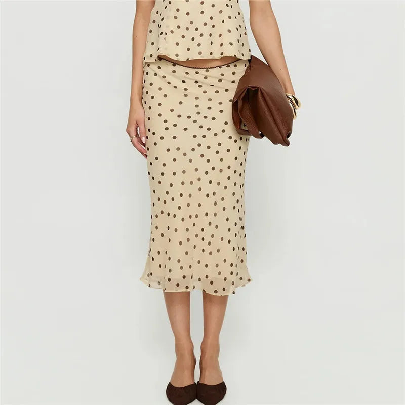 hirigin Womens Casual Midi Skirt Elegant Polka Dot Print Bodycon Pencil Skirt for Party Workout Daily Wear Summer Y2K Streetwear