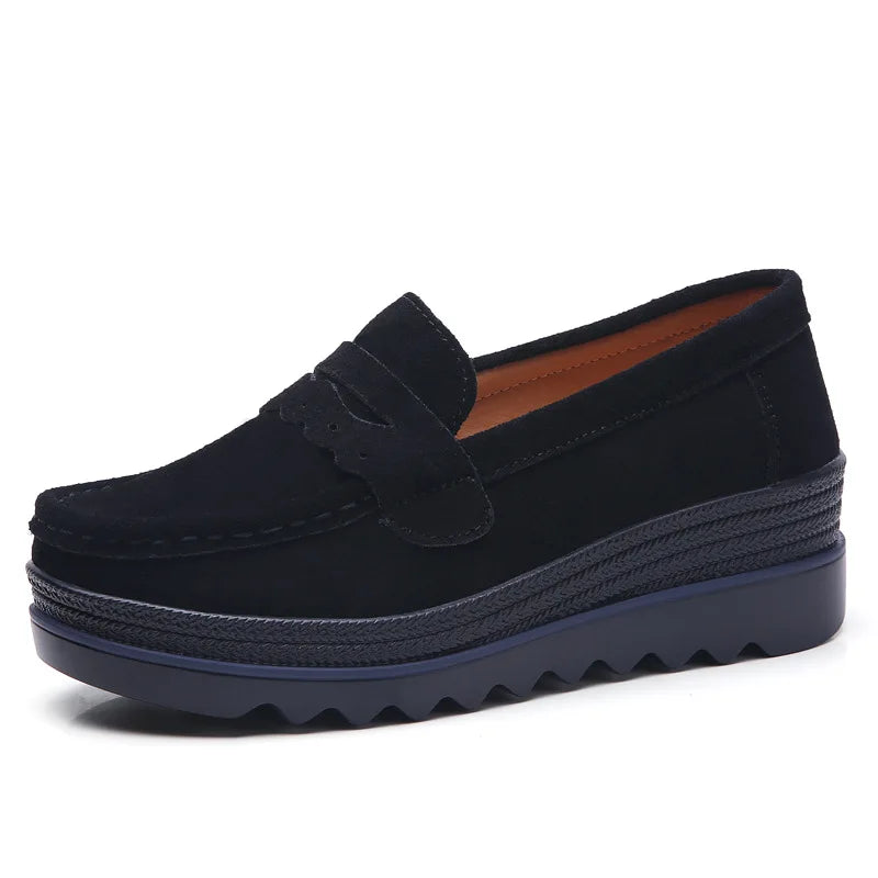 EOFK Spring Autumn Women Flats Platform Loafers Ladies Genuine Leather Comfort Wedge Moccasins Orthopedic Slip On Casual Shoes