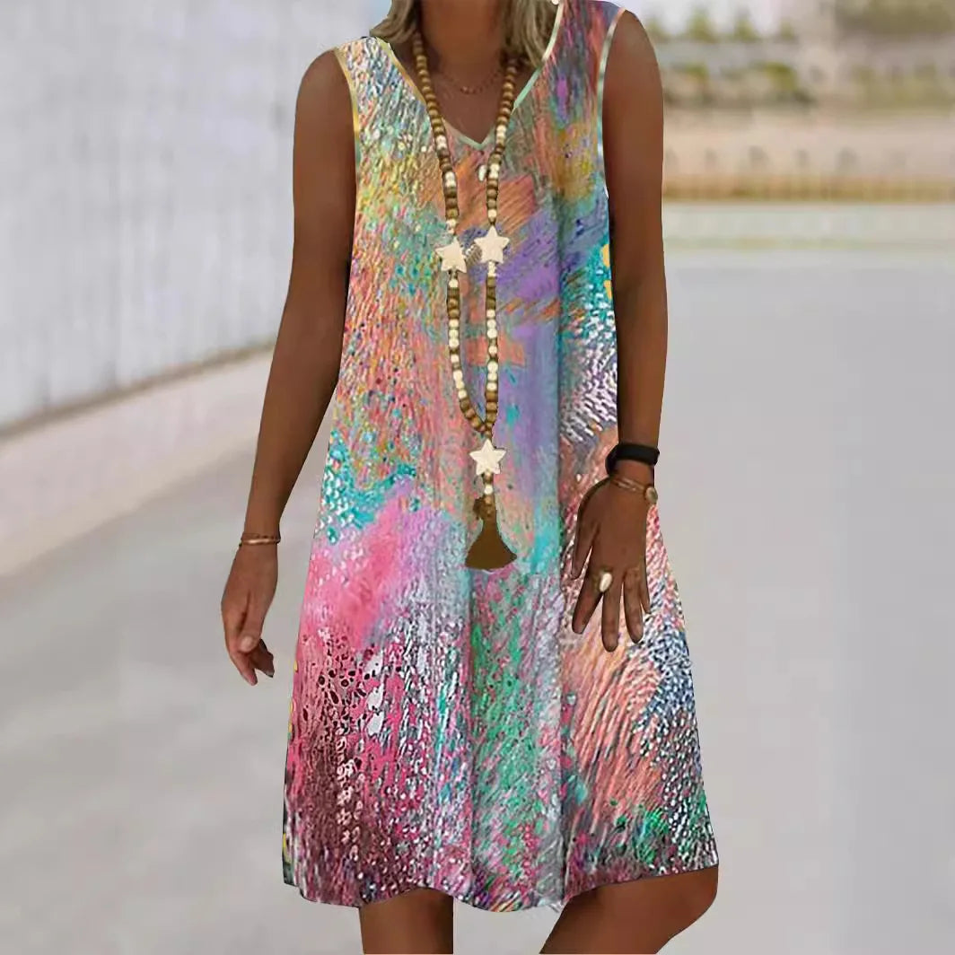 O Neck Vest Dress Women Summer Casual Mini Loose Dresses Summer Fashion Clothes