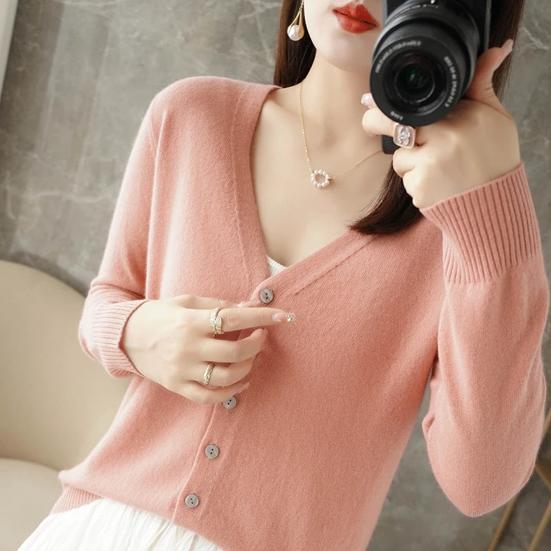 V-Neck Temperament Small Fragrant Wind Women Loose Sweater