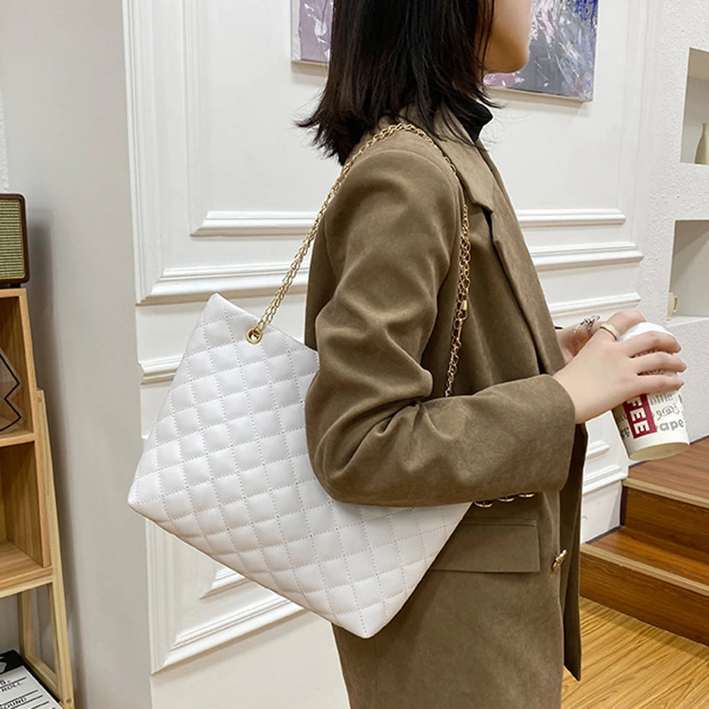 Tote Bags for Women PU Leather Diamond Lattice Handbag Personality Large Capacity Underarm Shoulder Bag Designer Bag
