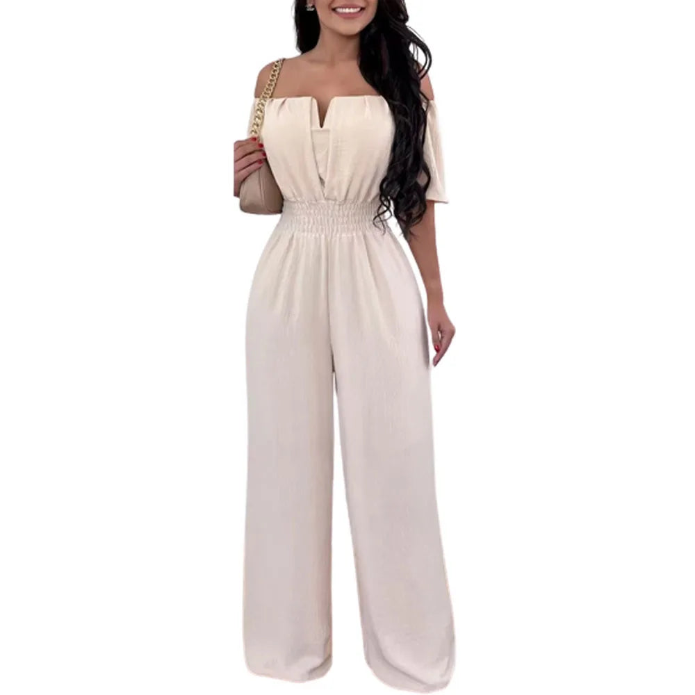 2026 Jumpsuits for Women Summer Fashion Off Shoulder Casual Short Sleeve Wide Leg Rompers Sexy Slim Ladies Overalls Streetwear