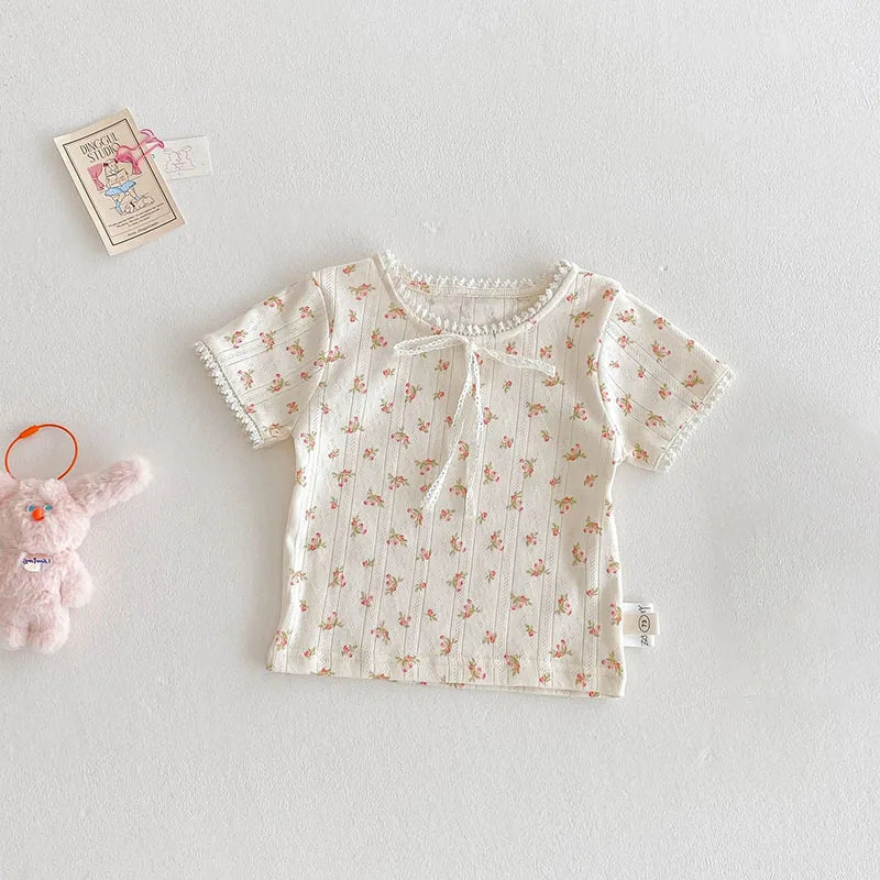 MILANCEL New Summer Kids T-shirt 1-5T Boys Cute Hollow Out Floral Tops Children Thin Style Pit Strip Lace Girls Tee