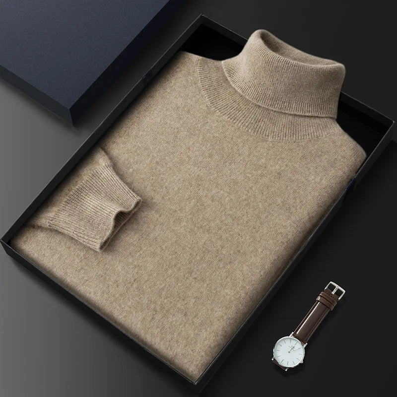 Men's 100% pure Cashmere Sweater High Lapels Pullovers Knitted Wool Winter New Tops Long Sleeve High-End Jumpers