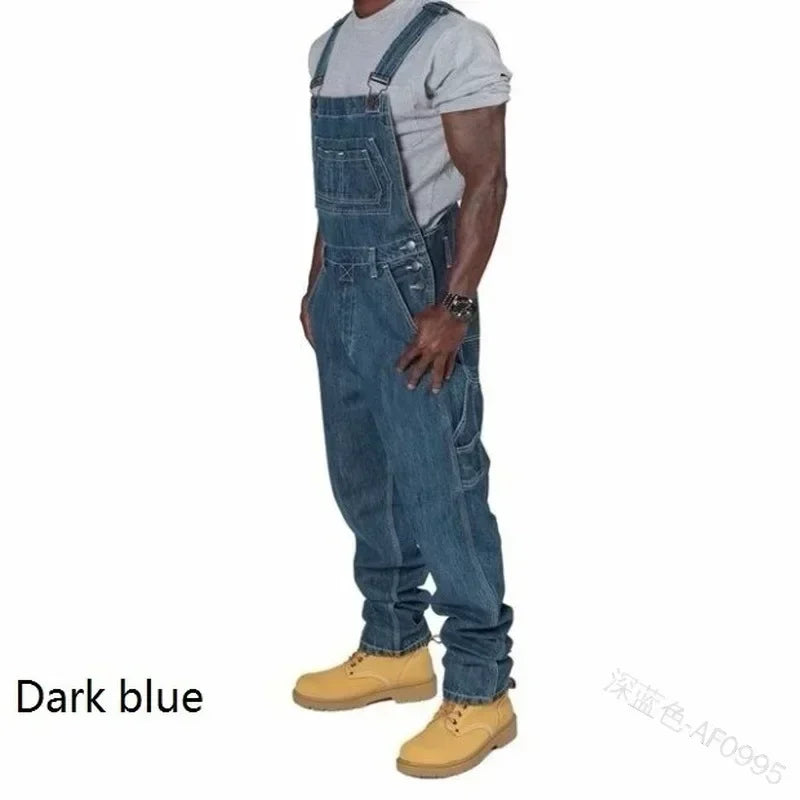 Mens Jeans 2024 Overalls Men Pockets Casual Loose Long Denim Pants Slim Splice Straight Rompers Autumn Plus Size Long Jeans Men
