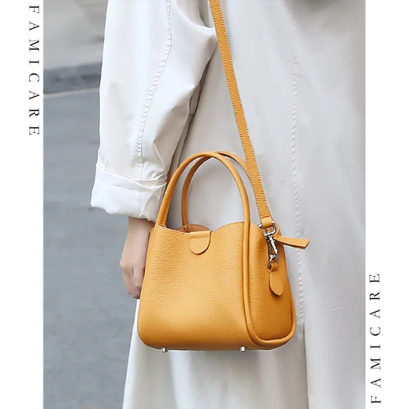 2025 New Summer Women Bag Lady Fashion Small Bucket Handbag Genuine Leather Cross-body Messenger Female Minimalist Shoulder Bag