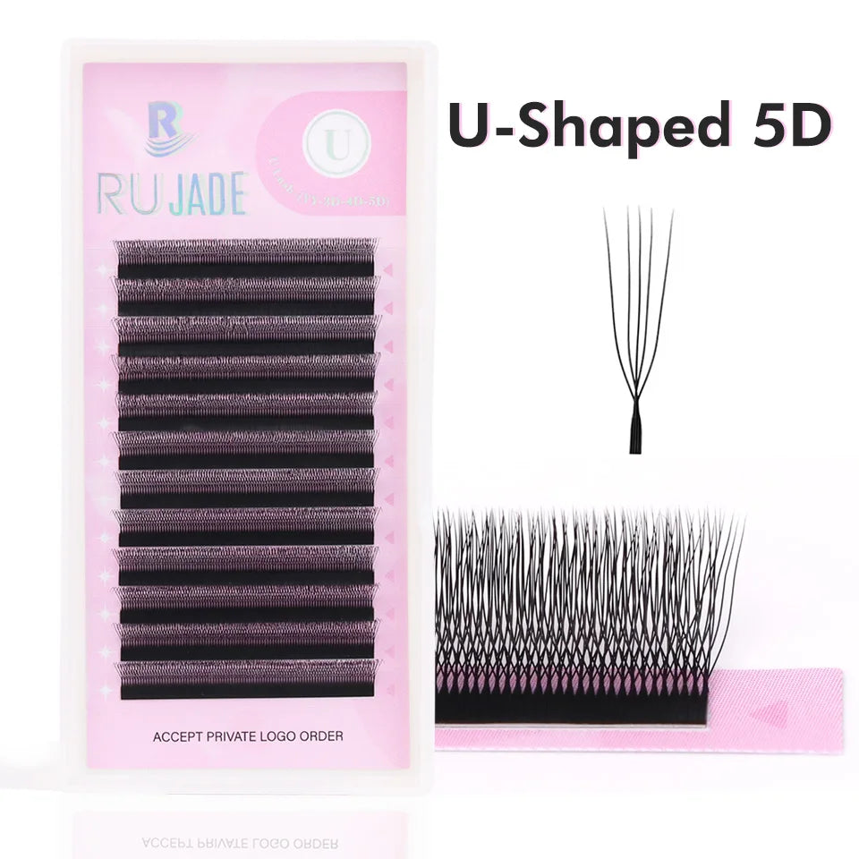 10 Trays U-shaped Eyelash Extensions Handmade Soft U Shape W Bloom Lashes Premade Fans U3D U5D Brown 4DW False Eyelash Wholesale
