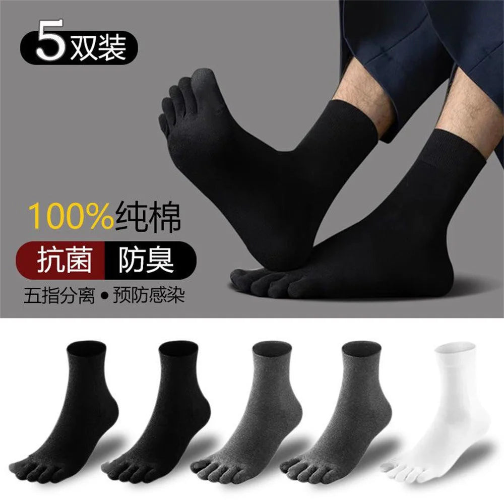5 PAIRS Pure Cotton Five Fingers Socks Men Pack Sweat-absorbing Summer Thin Sports Split Toe Socks Mid Tube Meias