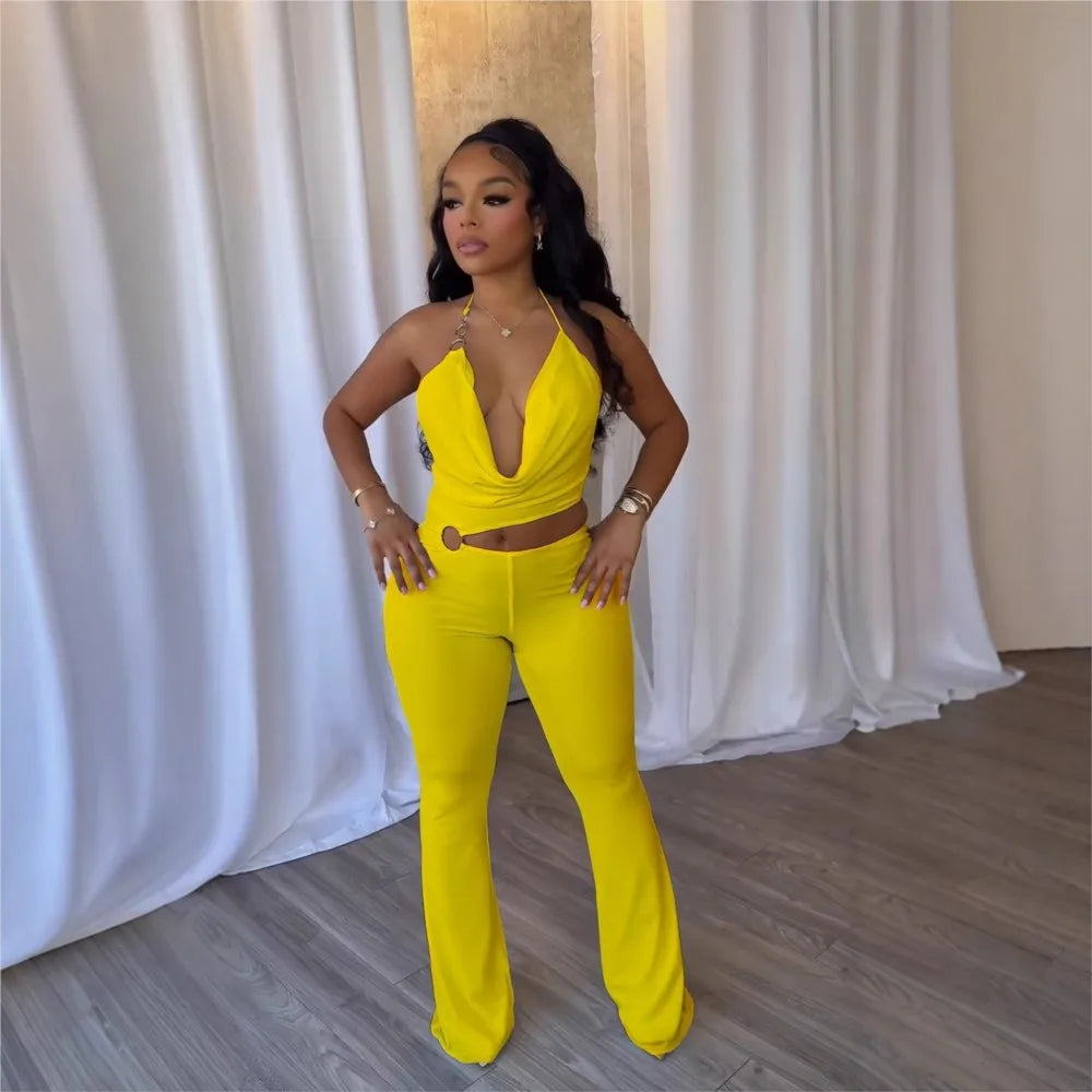 2026 Halter Neck Jumpsuits For Woman Jumpsuit Temperament Simple Style Hot Girl Slim Waist Hollow Sleeveless Solid Color Fashion