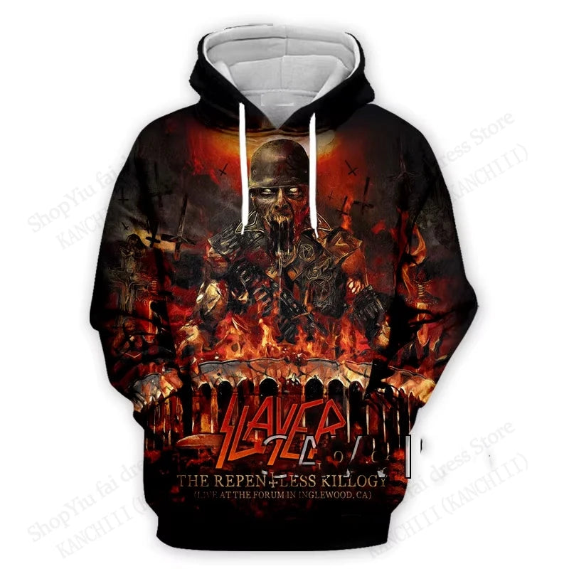 Slayer Hoodie Rock Band Slayer 3d Print Hoodies Men Women Fashion Oversized Hoodie Sweatshirt Women Sweats Men's Clothing Skull