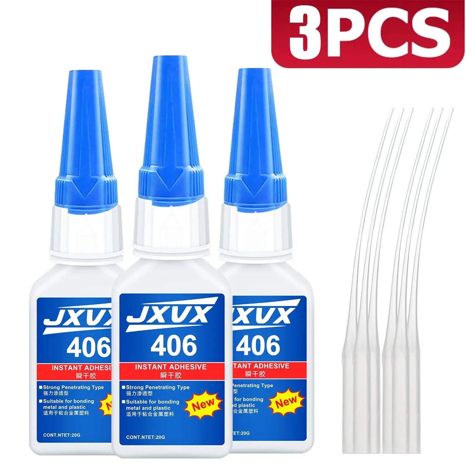 JXVX 20ml 401/406 Instant Strong Super Glue Universal Superglue Mighty Instant Glue for Resin Ceramic Metal Glass Fast Dry