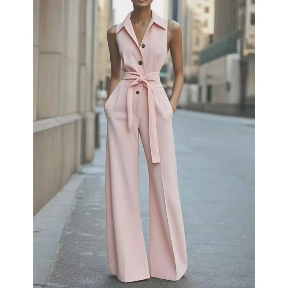 Women's Jumpsuit Solid Color Fashionable High-waisted Single-breasted Waisted Casual Commuting Workplace Business Sexy Rompers