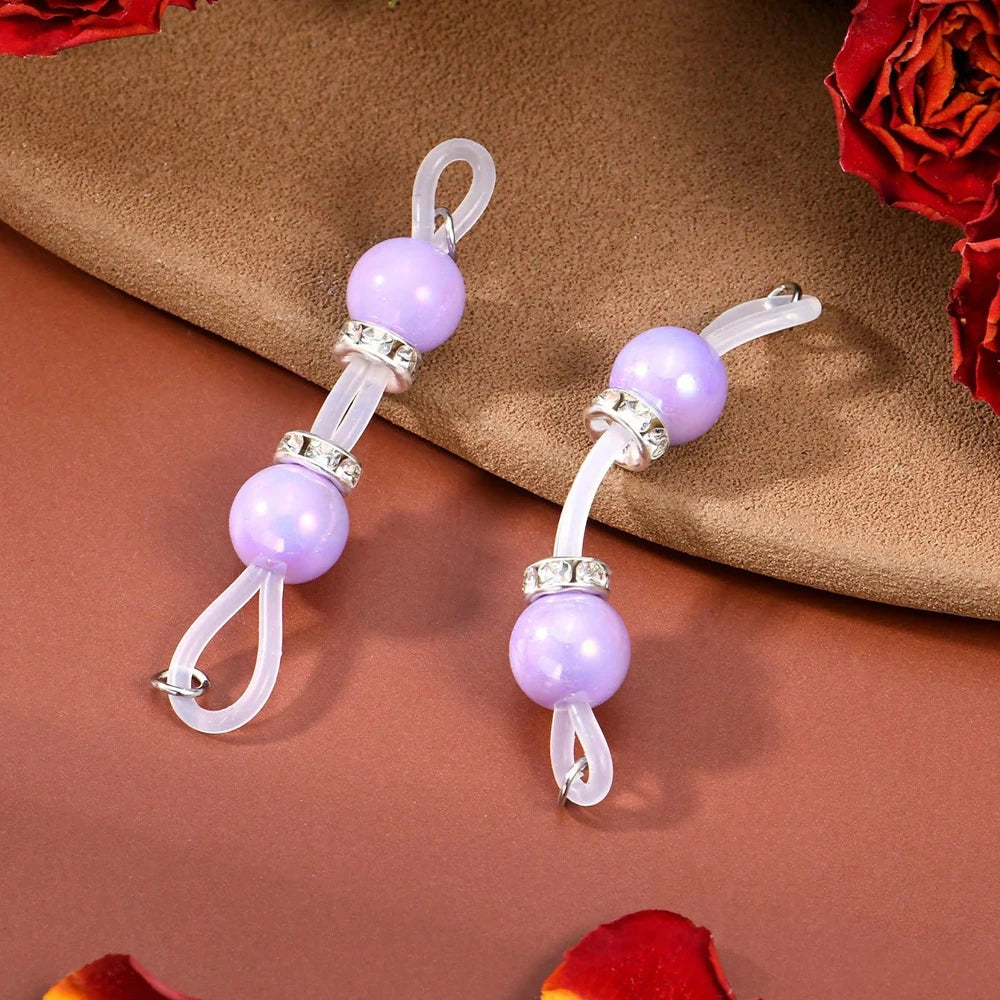 1Pair Fake Nipple Rings,Adjustable Fit Daily Wear Nipple Nooses,8mm Candy Beads, Faux Nipple Piercing Non Pierce Faux Barbells